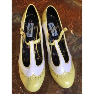lulu hun Rockabilly Oxford  Heel Yellow White 8. Retro Pinup Maryjane